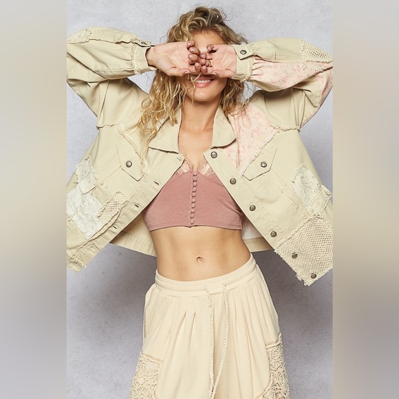 POL “ Sand Dune “ Patchwork Cotton Jacket | Light Sand - Picture 3 of 9